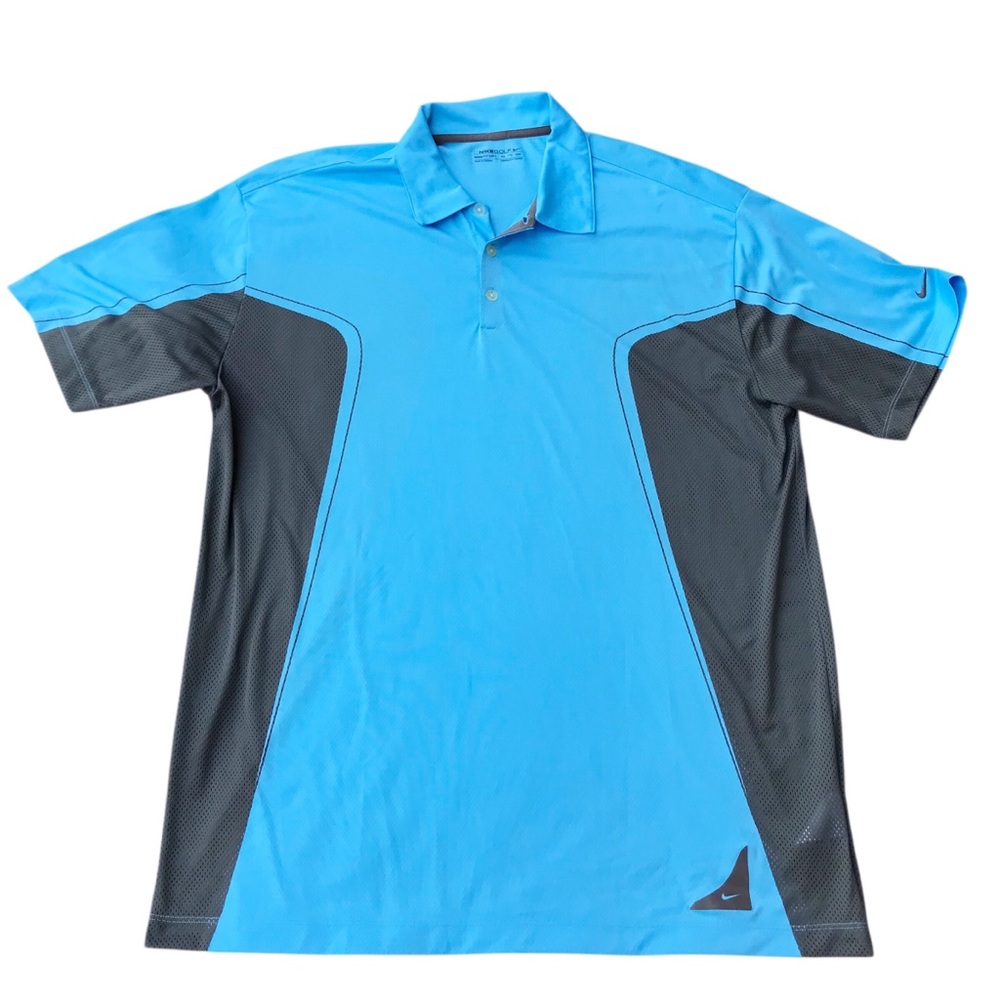 Nike Golf FitDry Swoosh Polo Shirt Blue Grey Colourblock Short Sleeve Men’s XXL